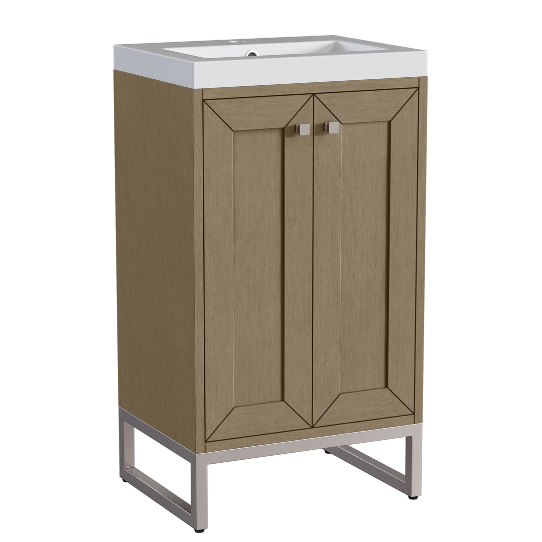 Chianti 20" Single Vanity, Walnut Whisper, Brushed Nickel, w/ White Glossy Composite Stone Top
