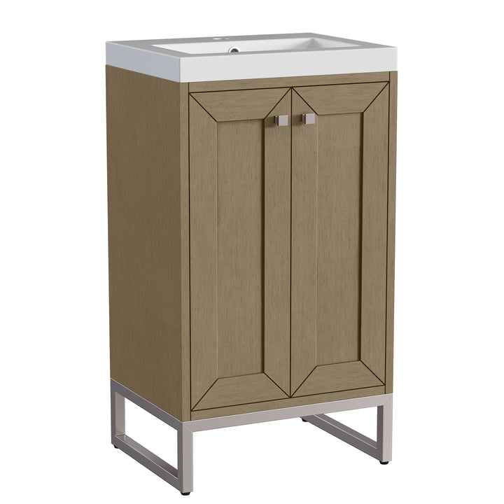 Chianti 20" Single Vanity, Walnut Whisper, Brushed Nickel, w/ White Glossy Composite Stone Top