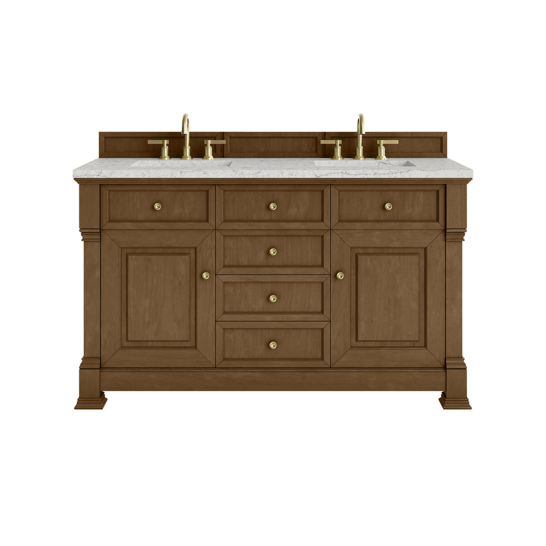 Brookfield 60" Double Vanity, Honey Oak w/ 3 CM Eternal Jasmine Pearl Silestone® Top