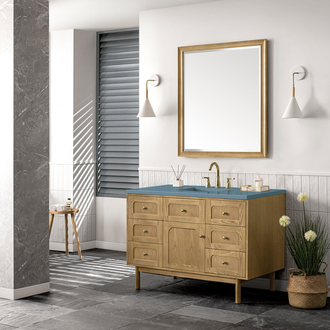 Laurent 48" Single Vanity, Light Natural Oak w/ 3 CM Cala Blue Top