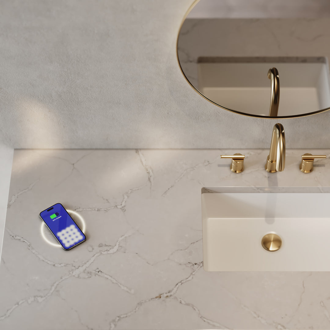 Breckenridge 60" Single Vanity, Bright White, w/ 3 CM Victorian Silver Silestone Top w/ FreePower Wireless Charger