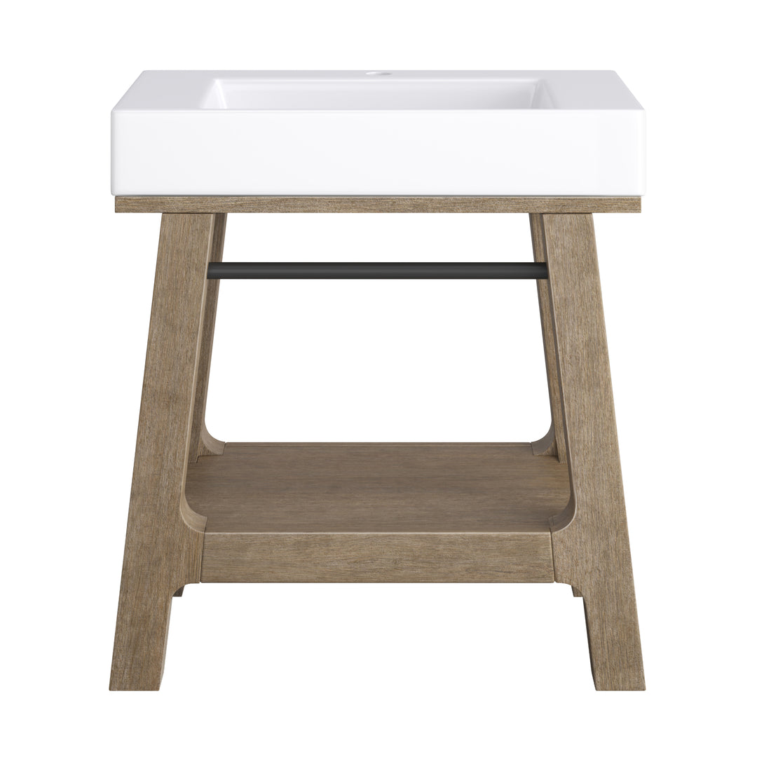 Auburn 31.5" Single Sink Console, Weathered Timber w/ Glossy White Mineral Composite Stone Top