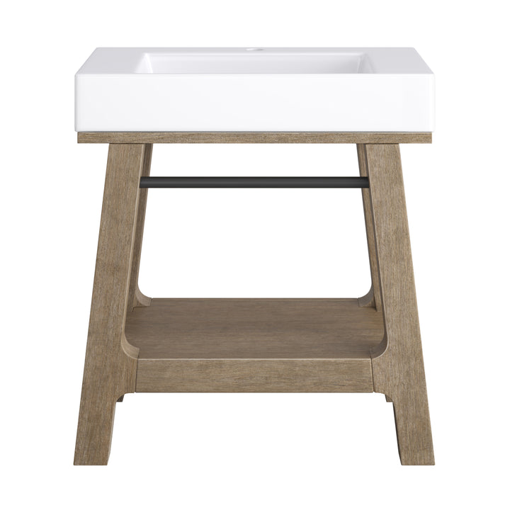 Auburn 31.5" Single Sink Console, Weathered Timber w/ Glossy White Mineral Composite Stone Top