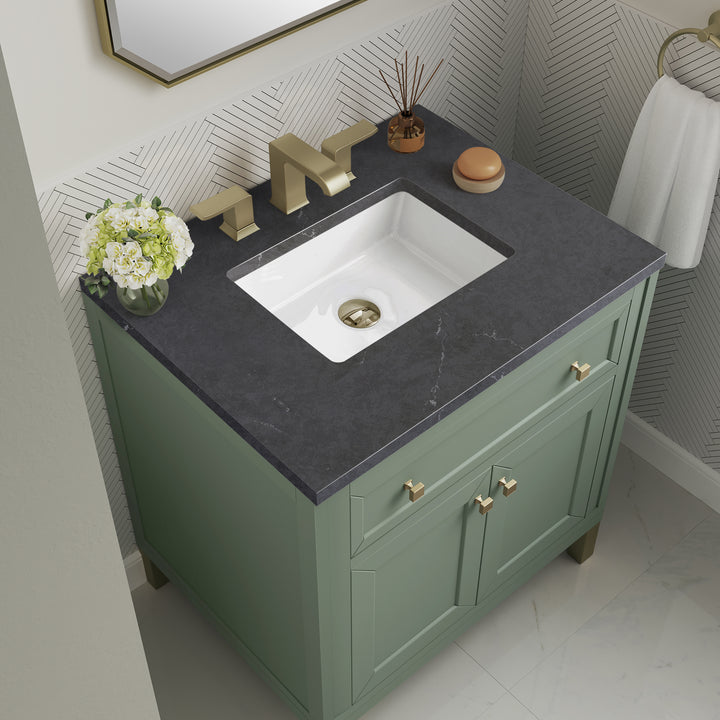 Chicago 30" Single Vanity, Smokey Celadon, w/ 3 CM Charcoal Soapstone Silestone® Top