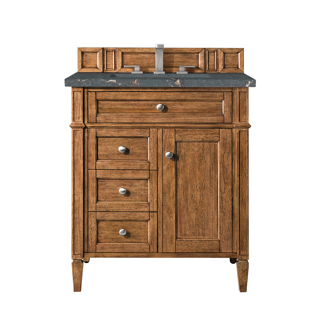 Brittany 30" Single Vanity, Saddle Brown, w/ 3 CM Parisien Bleu Silestone Top