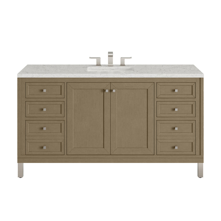 Chicago 60" Single Vanity, Walnut Whisper, w/ 3 CM Eternal Jasmine Pearl Silestone® Top