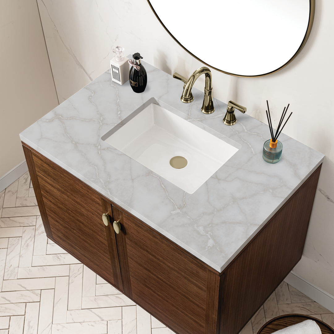 Amberly 36" Single Vanity, Mid-Century Walnut w/ 3 CM Victorian Silver Top