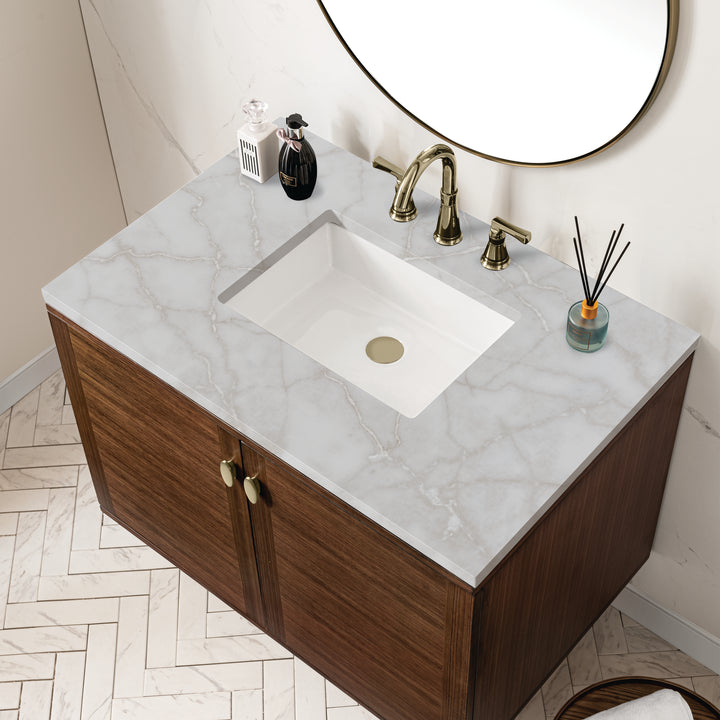 Amberly 36" Single Vanity, Mid-Century Walnut w/ 3 CM Victorian Silver Top