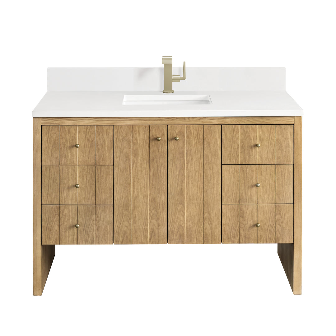 Hudson 48" Single Vanity, Light Natural Oak w/ Single Hole 3 CM White Zeus Top & Backsplash