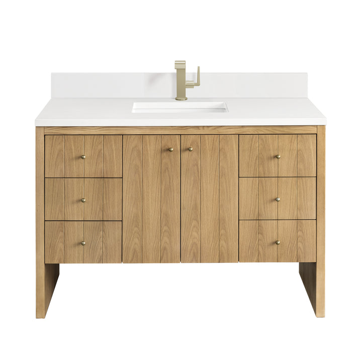 Hudson 48" Single Vanity, Light Natural Oak w/ Single Hole 3 CM White Zeus Top & Backsplash