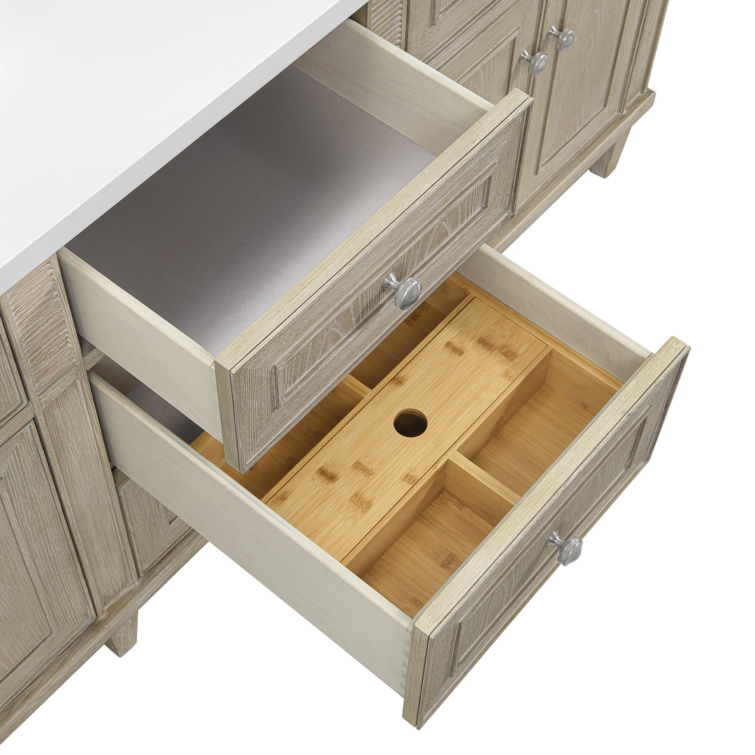 Lorelai 72" Double Vanity, Whitewashed Oak w/ 3 CM Eternal Jasmine Pearl Silestone Top