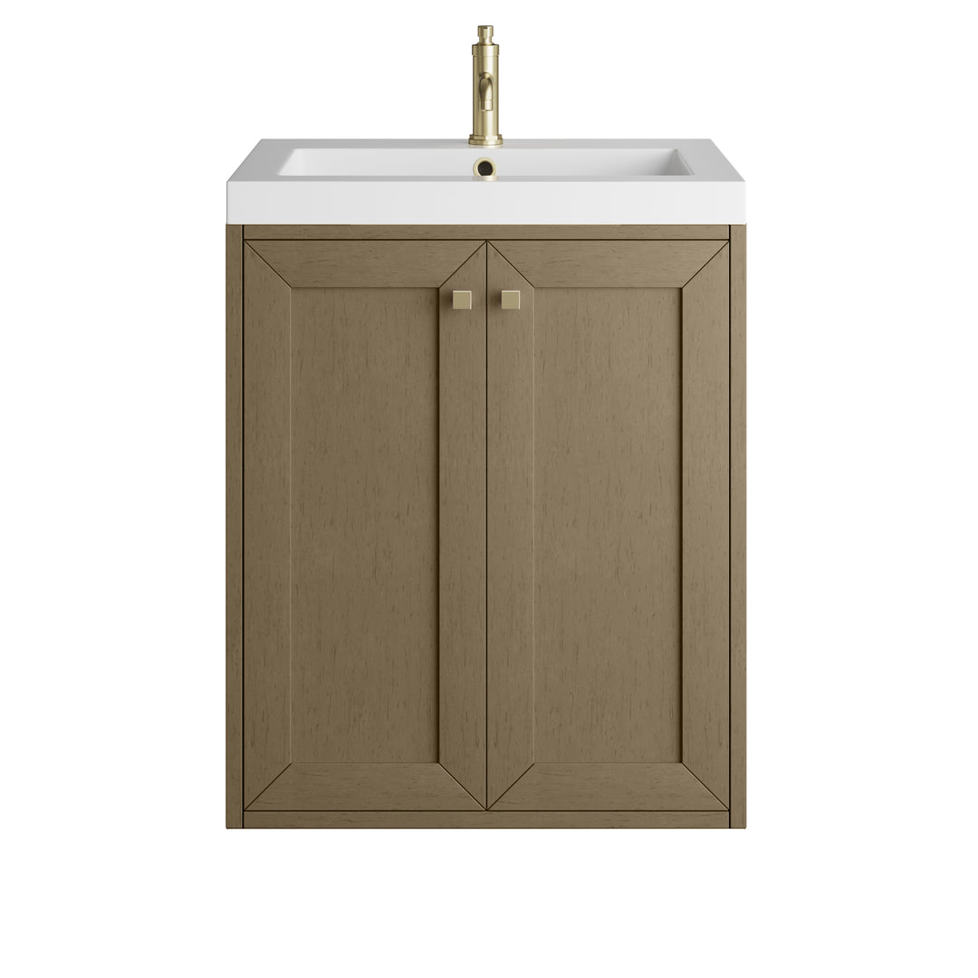 Chianti 24" Single Vanity, Walnut Whisper, Champagne Brass, w/ White Glossy Composite Stone Top