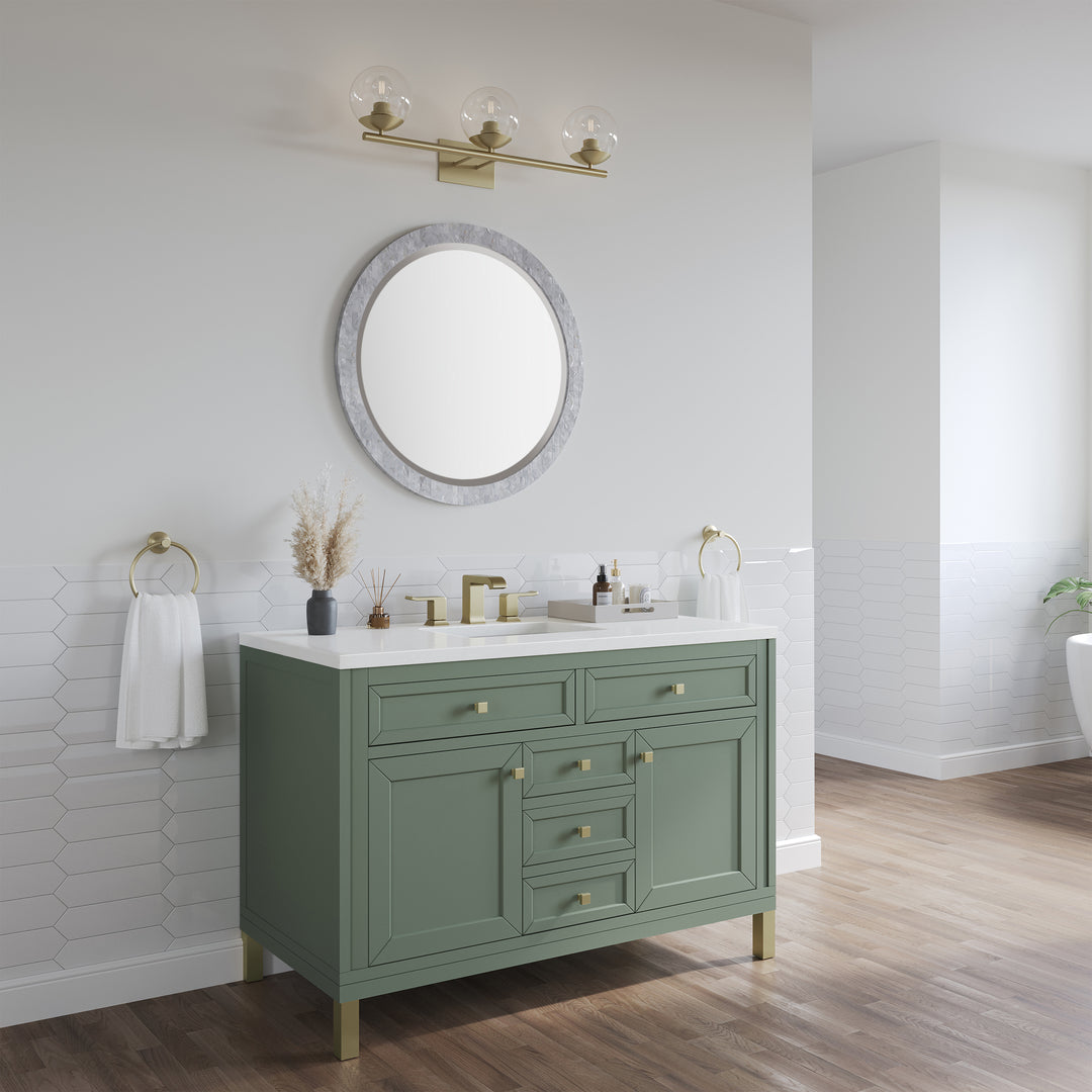 Chicago 48" Single Vanity, Smokey Celadon, w/ 3 CM White Zeus Silestone® Top