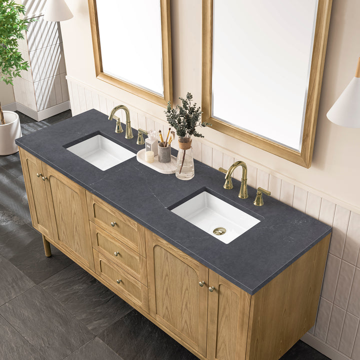 Laurent 72" Double Vanity, Light Natural Oak w/ 3 CM Charcoal Soapstone Top