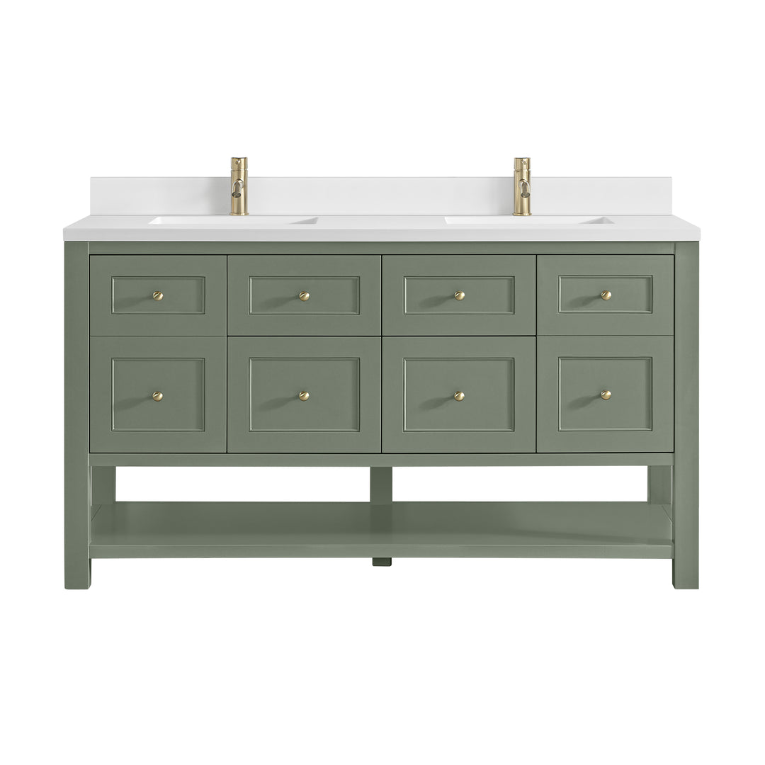 Breckenridge 60" Double Vanity, Smokey Celadon, w/ Single Hole 3 CM White Zeus Quartz Top & Backsplash