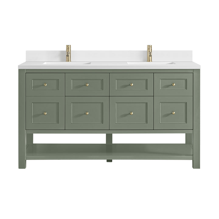 Breckenridge 60" Double Vanity, Smokey Celadon, w/ Single Hole 3 CM White Zeus Quartz Top & Backsplash