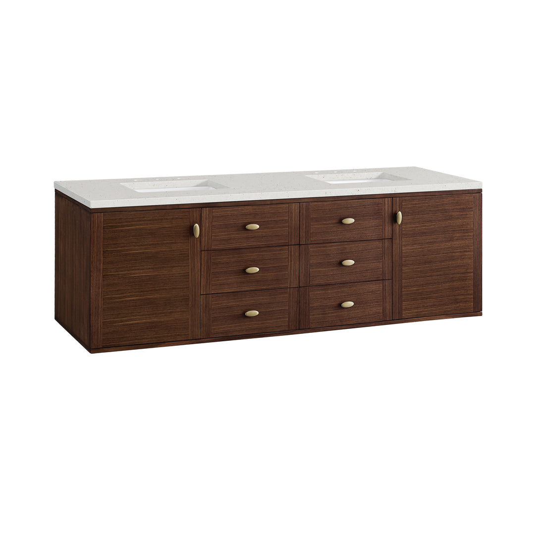 Amberly 72" Double Vanity, Mid-Century Walnut w/ 3 CM Lime Delight Top