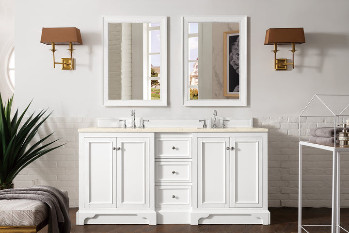 De Soto 72" Double Vanity, Bright White w/ 3 CM Eternal Marfil Silestone Top