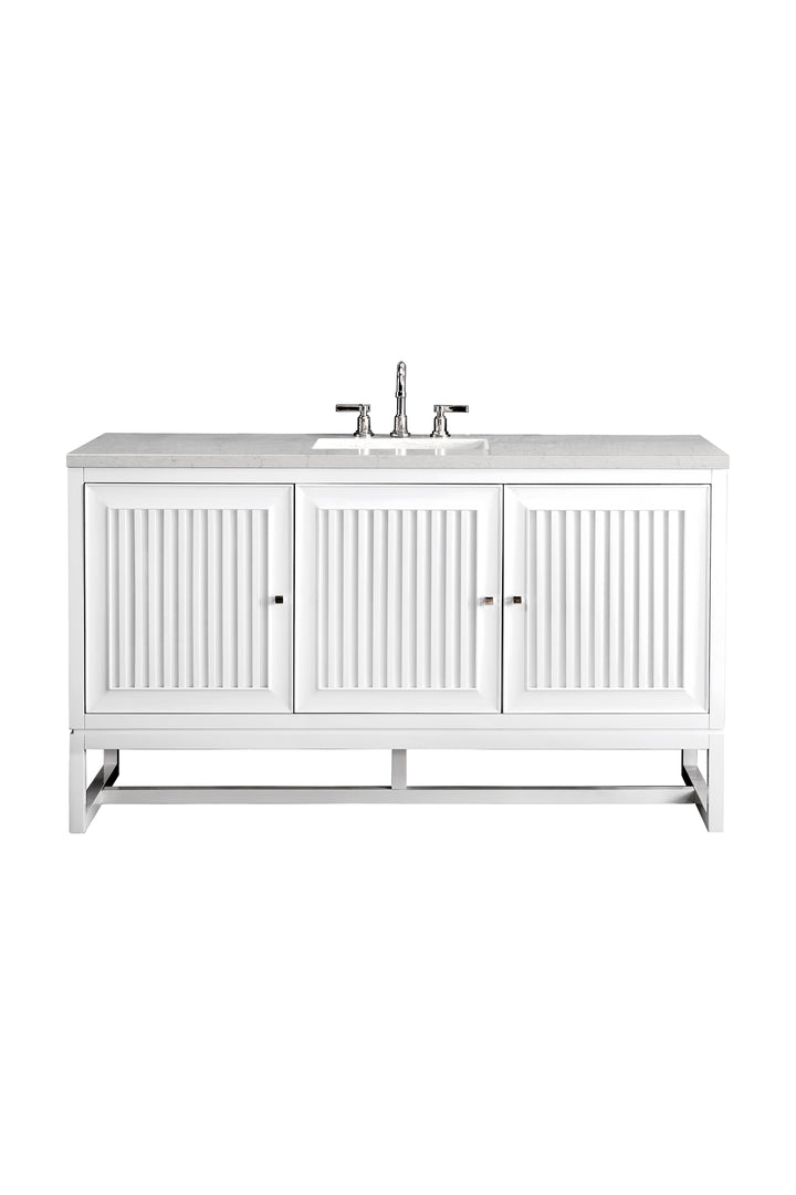 Athens 60" Single Vanity, Glossy White w/ 3 CM Eternal Jasmine Pearl Silestone Top