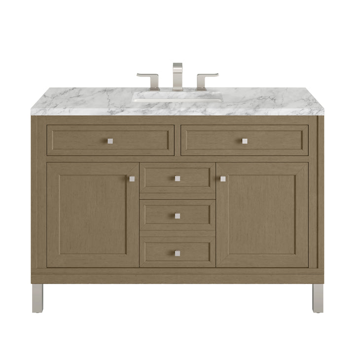 Chicago 48" Single Vanity, Walnut Whisper, w/ 3 CM Carrara Marble Top
