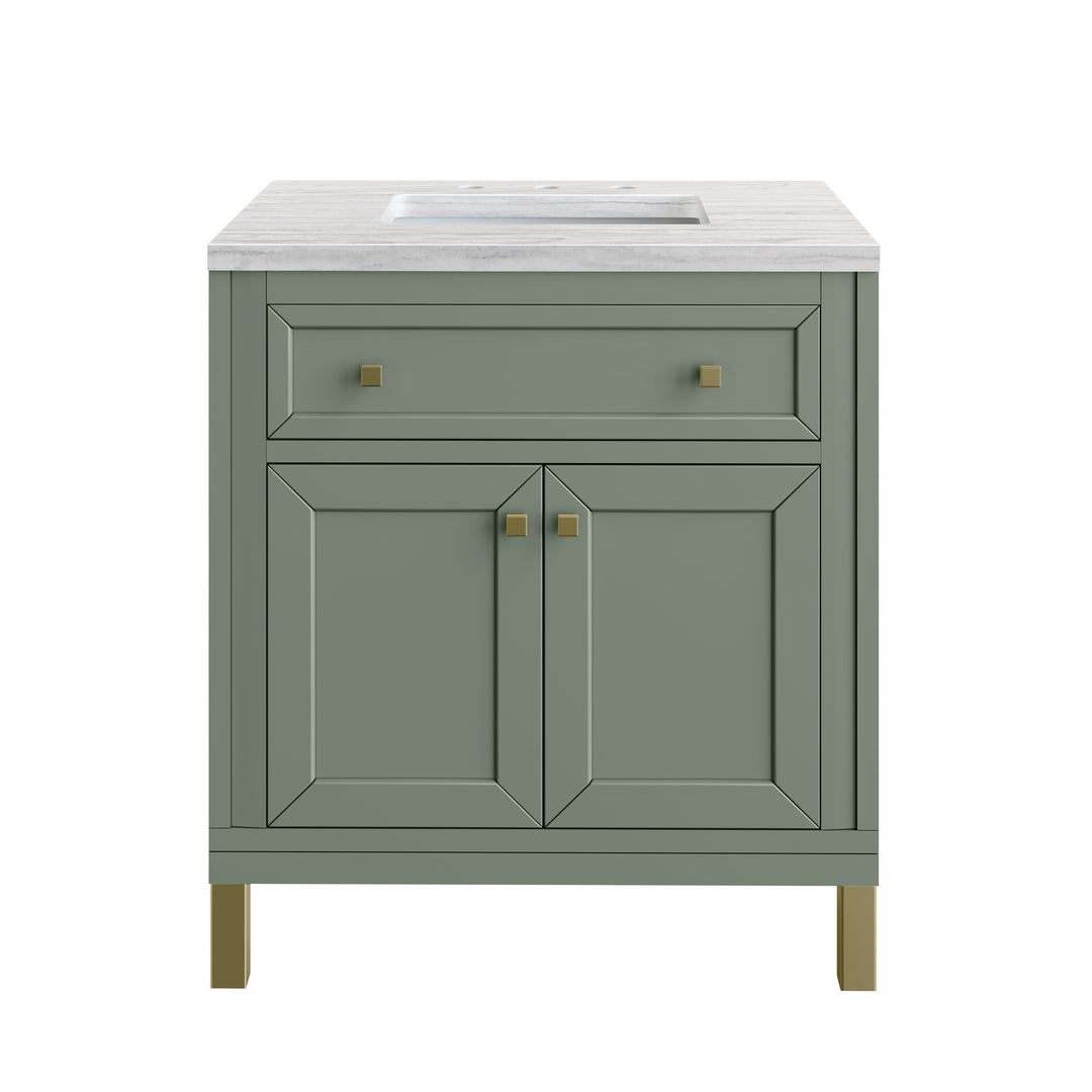 Chicago 30" Single Vanity, Smokey Celadon, w/ 3 CM Arctic Fall Solid Surface Top
