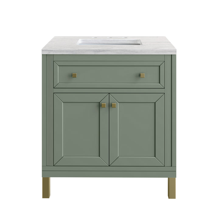 Chicago 30" Single Vanity, Smokey Celadon, w/ 3 CM Arctic Fall Solid Surface Top