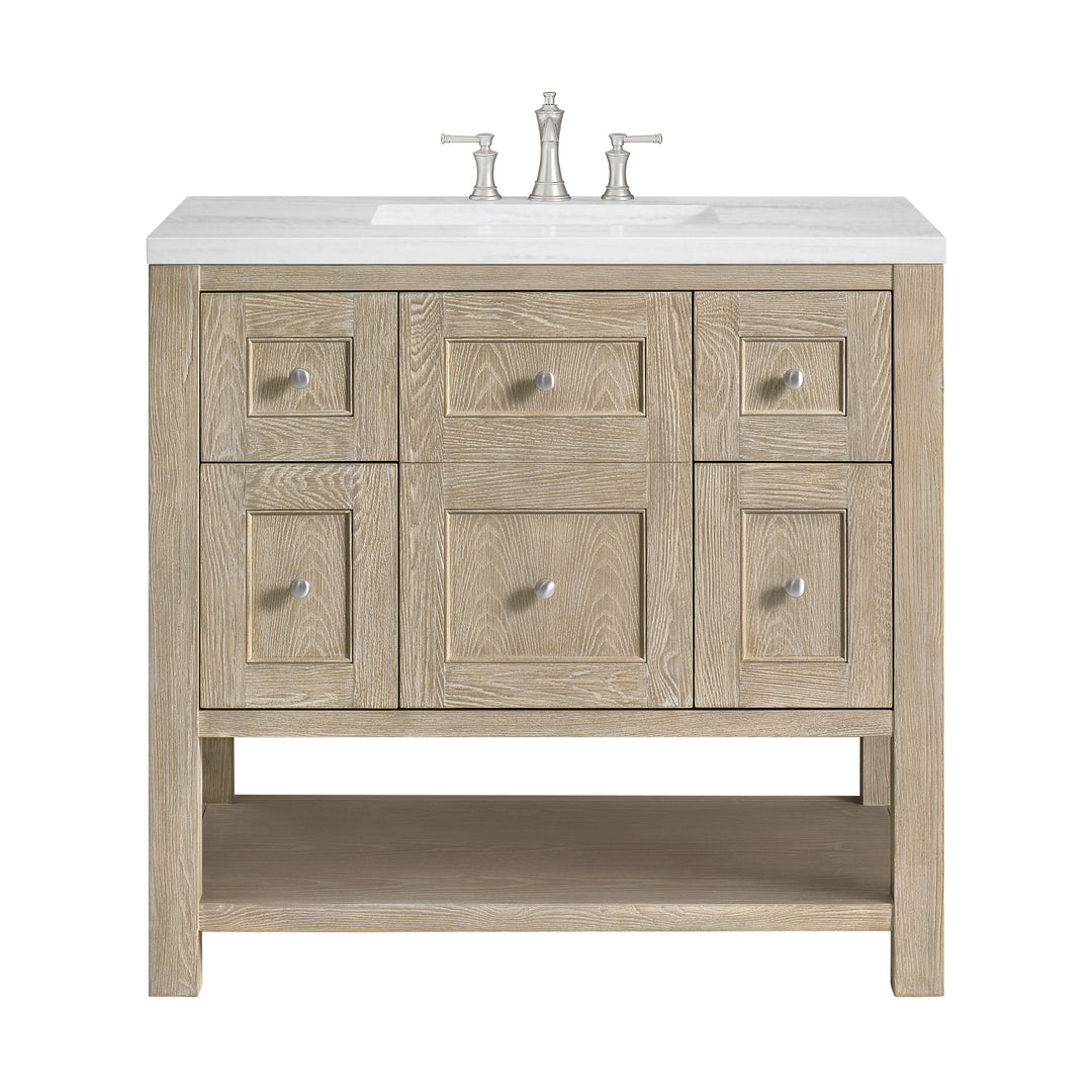 Breckenridge 36" Single Vanity, Whitewashed Oak w/ 3 CM Arctic Fall Solid Surface Top