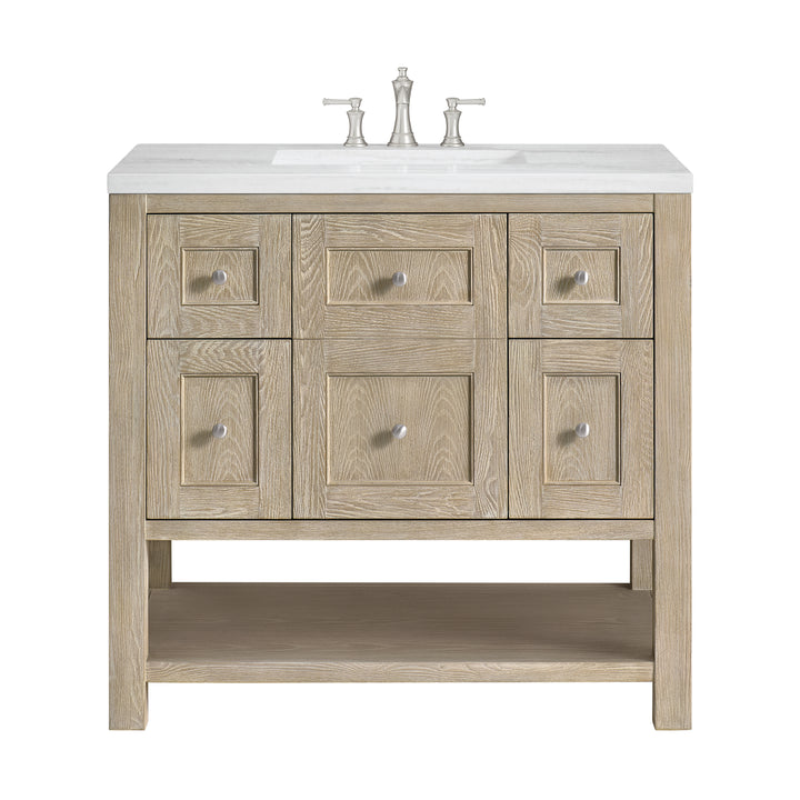 Breckenridge 36" Single Vanity, Whitewashed Oak w/ 3 CM Arctic Fall Solid Surface Top