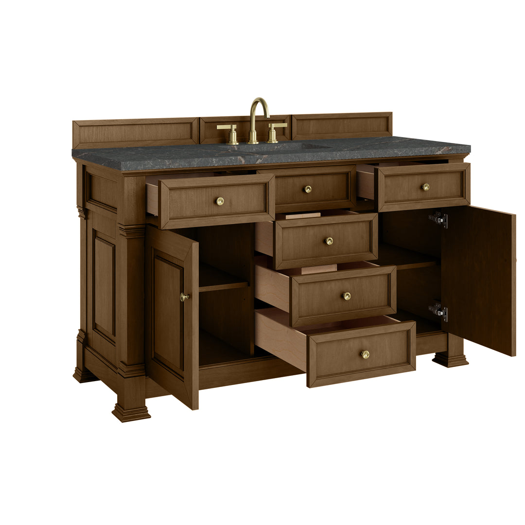 Brookfield 60" Single Vanity, Honey Oak w/ 3 CM Parisien Bleu Silestone® Top