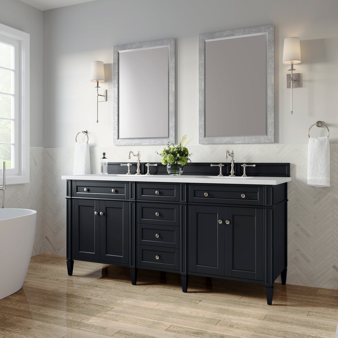 Brittany 72" Double Vanity, Black Onyx w/ 3 CM White Zeus Silestone Top