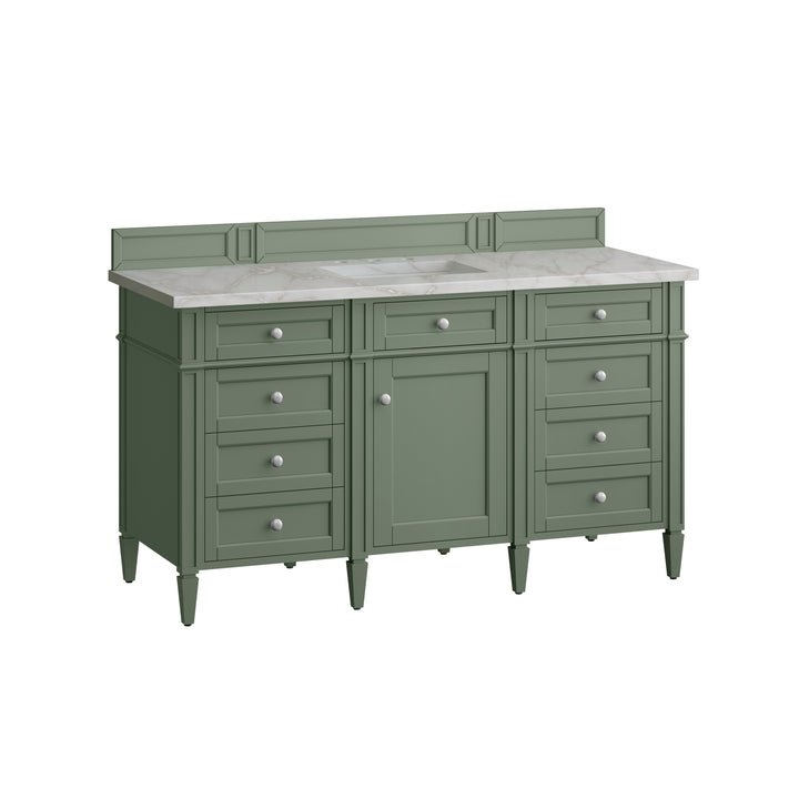 Brittany 60" Single Vanity, Smokey Celadon w/ 3 CM Victorian Silver Top