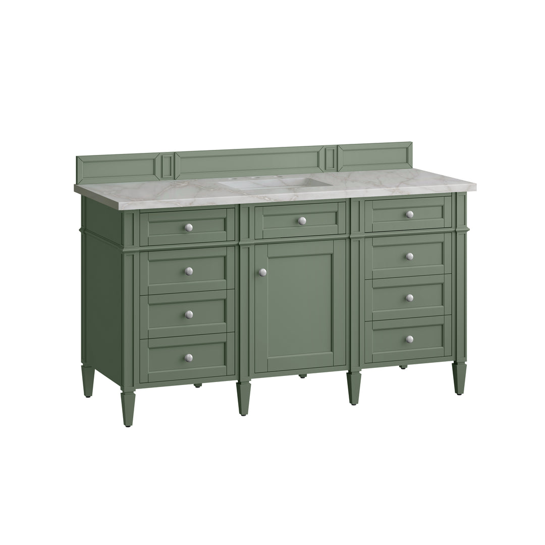 Brittany 60" Single Vanity, Smokey Celadon w/ 3 CM Victorian Silver Top w/FreePower Wireless Charger
