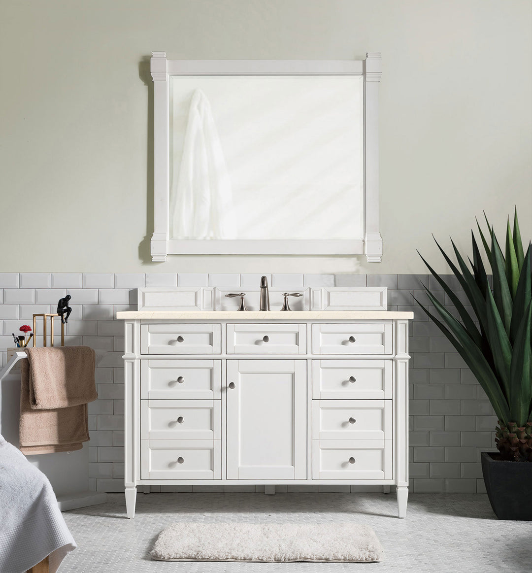 Brittany 48" Single Vanity, Bright White w/ 3 CM Eternal Marfil Silestone Top