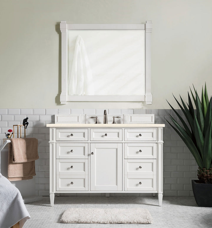 Brittany 48" Single Vanity, Bright White w/ 3 CM Eternal Marfil Silestone Top