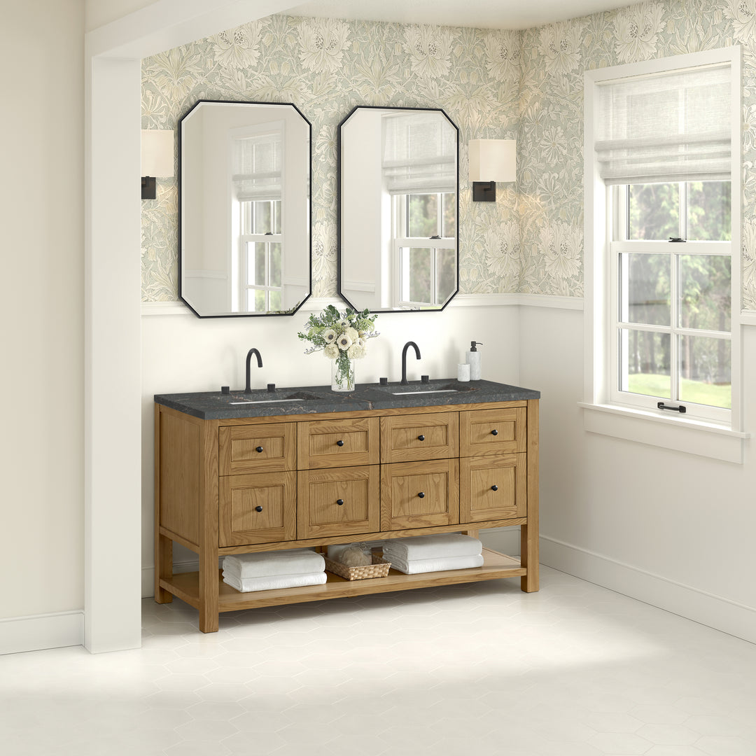 Breckenridge 60" Double Vanity, Light Natural Oak, w/ 3 CM Parisien Bleu Quartz Top