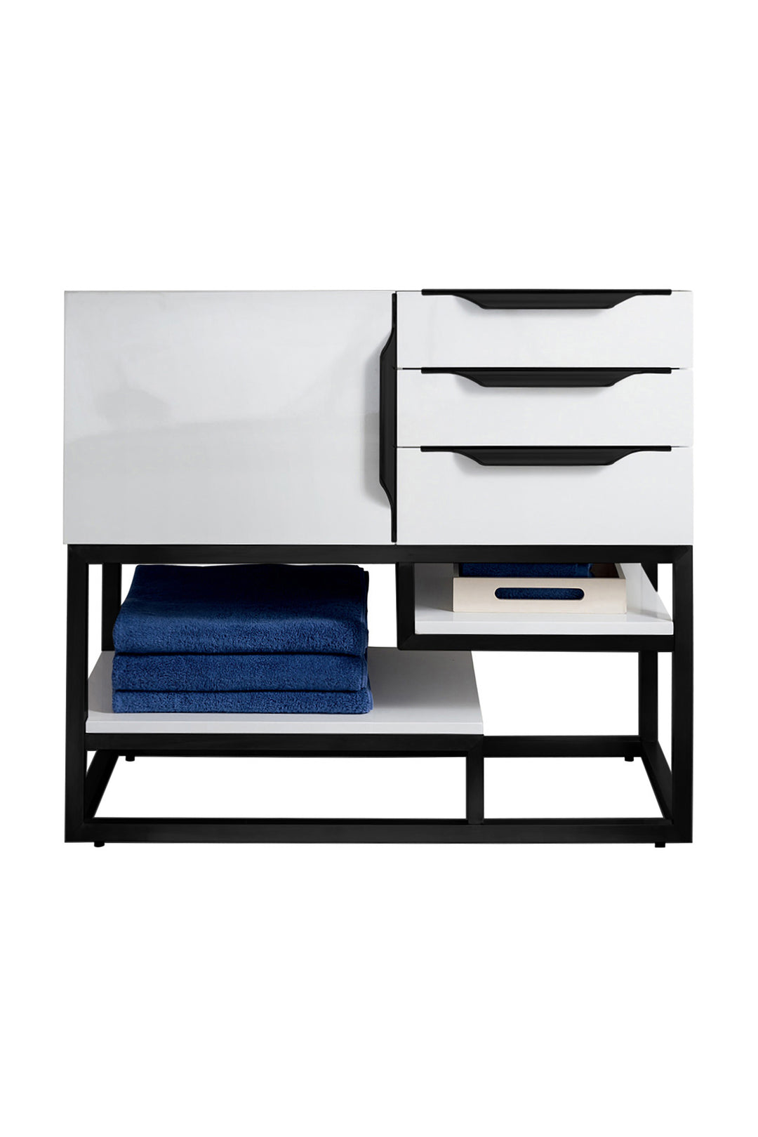 Columbia 36" Single Vanity Cabinet, Glossy White, Matte Black