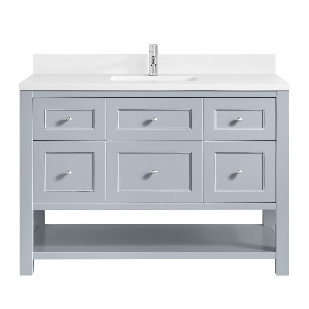 Breckenridge 48" Single Vanity, Serenity Blue, w/ Single Hole 3 CM White Zeus Quartz Top & Backsplash