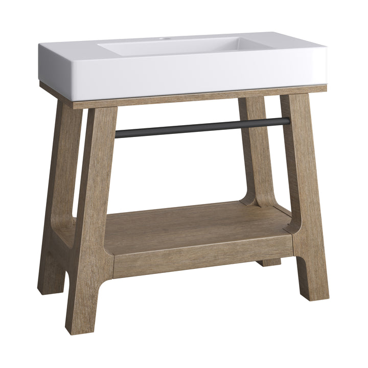 Auburn 36" Single Sink Console, Weathered Timber w/ Glossy White Mineral Composite Stone Top