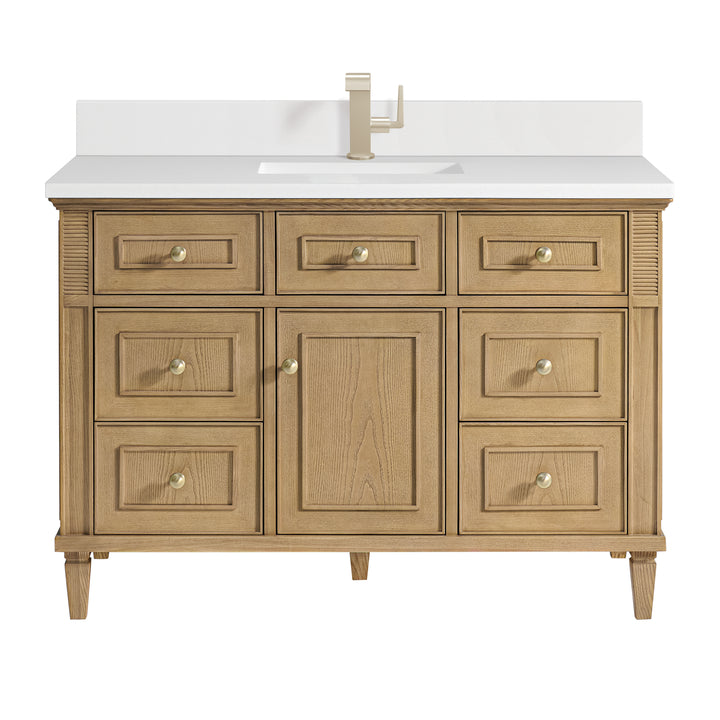 Lorelai 48" Single Vanity, Light Natural Oak w/ Single Hole 3 CM White Zeus Silestone Top & Backsplash