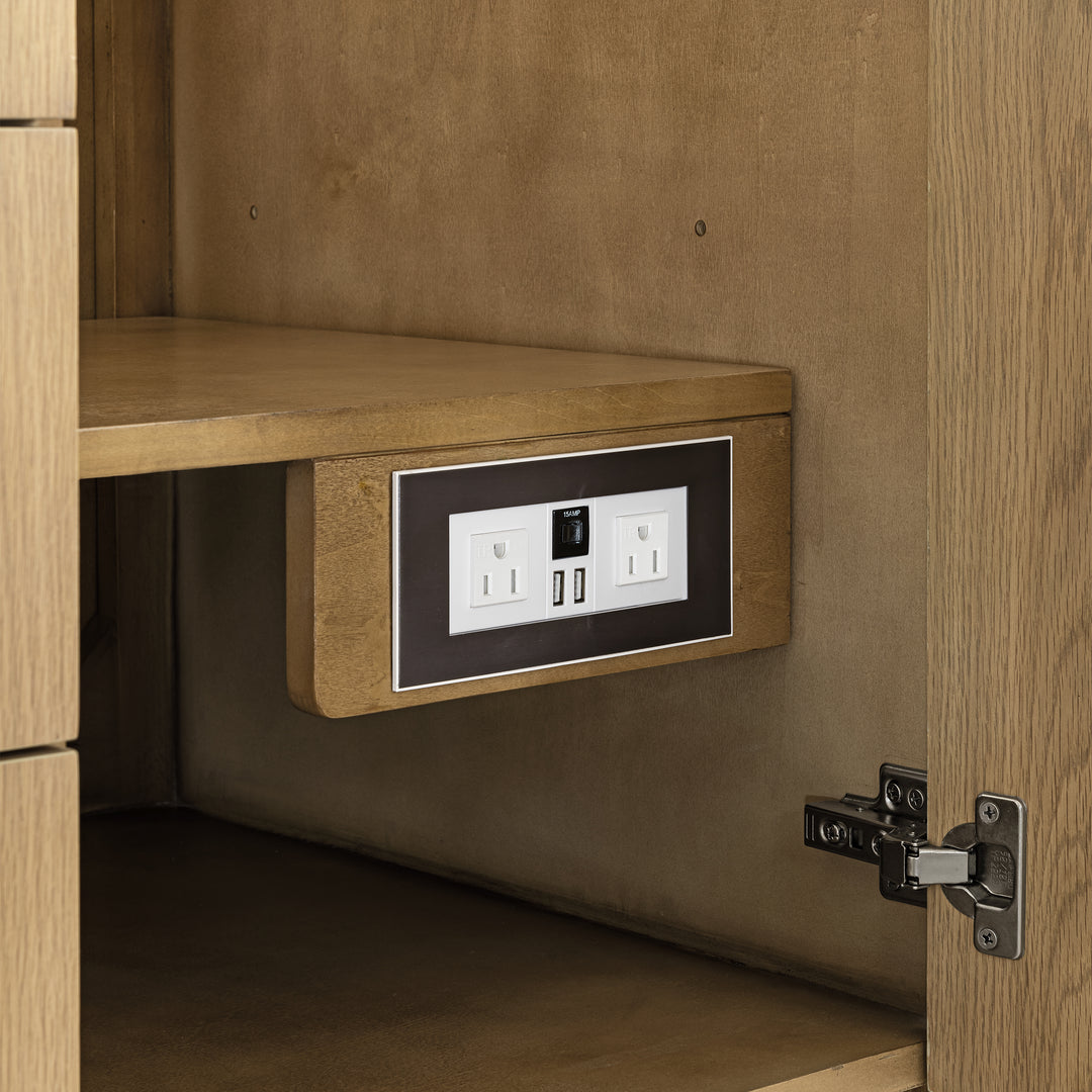 Hudson 60" Double Vanity, Light Natural Oak w/ 3 CM Ethereal Noctis Top w/FreePower Wireless Charger