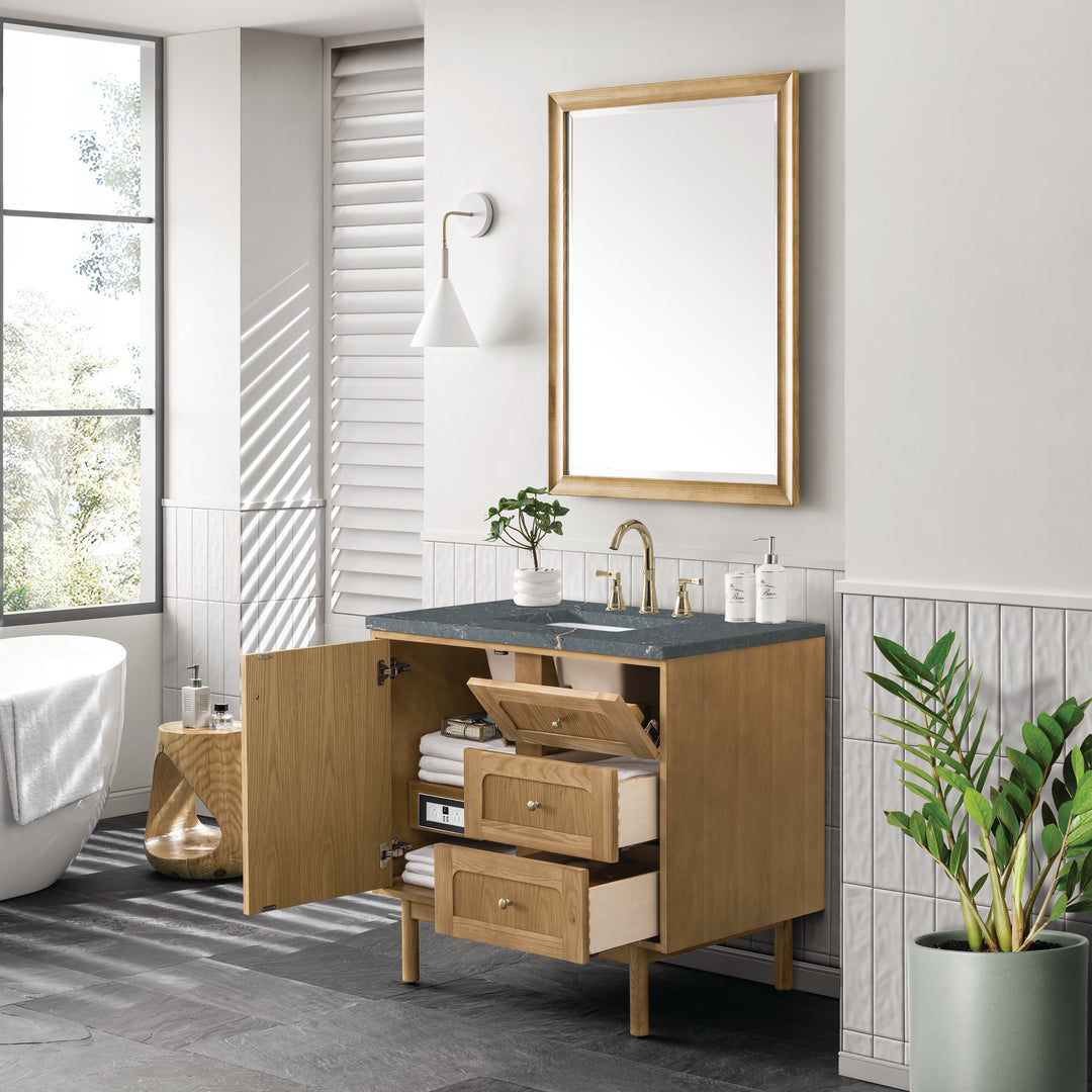 Laurent 36" Single Vanity, Light Natural Oak w/ 3 CM Parisien Bleu Top