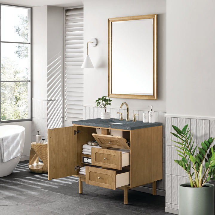 Laurent 36" Single Vanity, Light Natural Oak w/ 3 CM Parisien Bleu Top