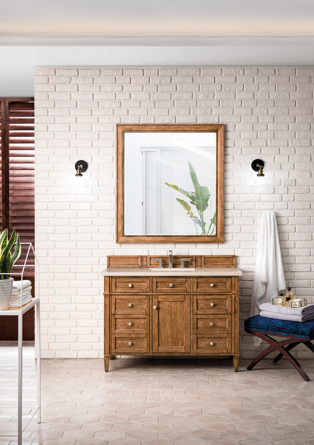 Brittany 48" Single Vanity, Saddle Brown w/ 3 CM Eternal Marfil Silestone Top