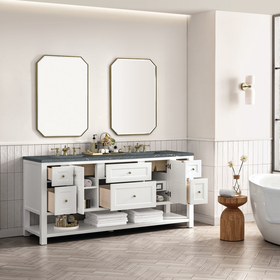 Breckenridge 72" Double Vanity, Bright White w/ 3 CM Parisien Bleu Top w/FreePower Wireless Charger