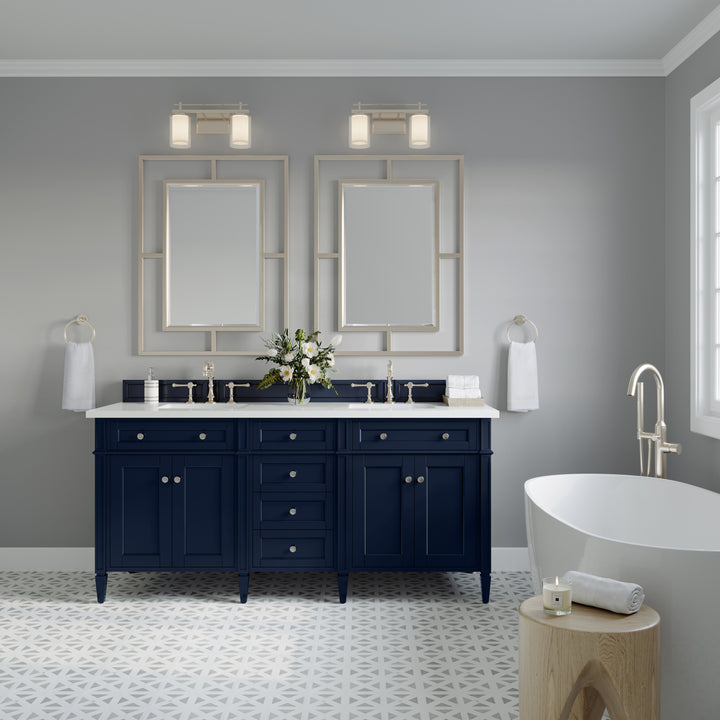 Brittany 72" Double Vanity, Victory Blue w/ 3 CM White Zeus Silestone Top