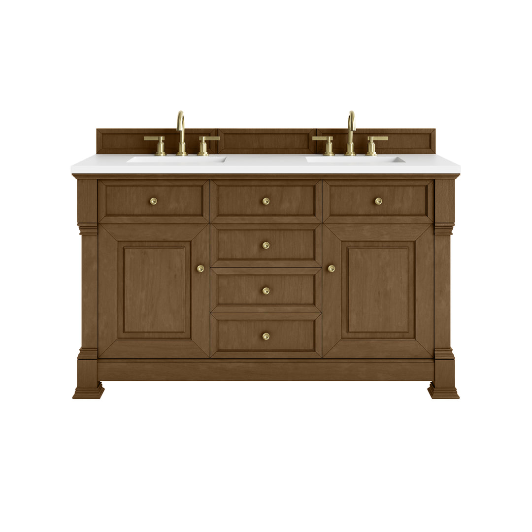 Brookfield 60" Double Vanity, Honey Oak,  w/ 3 CM White Zeus Silestone® Top