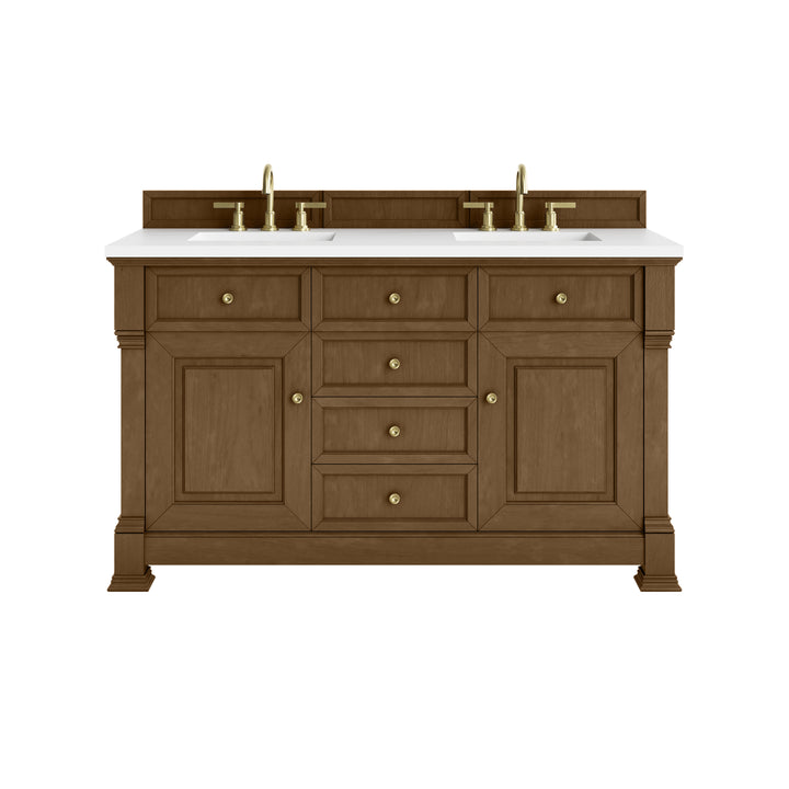 Brookfield 60" Double Vanity, Honey Oak,  w/ 3 CM White Zeus Silestone® Top