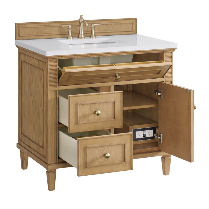 Lorelai 36" Single Vanity, Light Natural Oak w/ 3 CM White Zeus Silestone Top