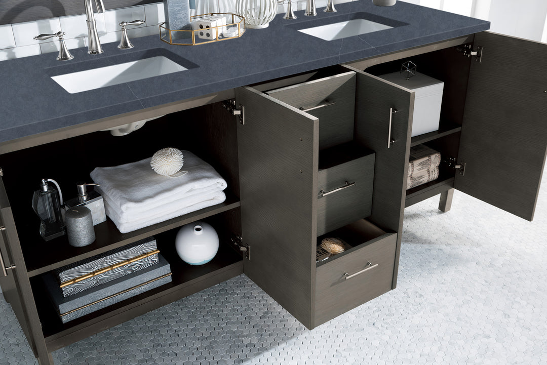 Metropolitan 72" Double Vanity, Silver Oak w/ 3 CM Charcoal Soapstone Silestone Top
