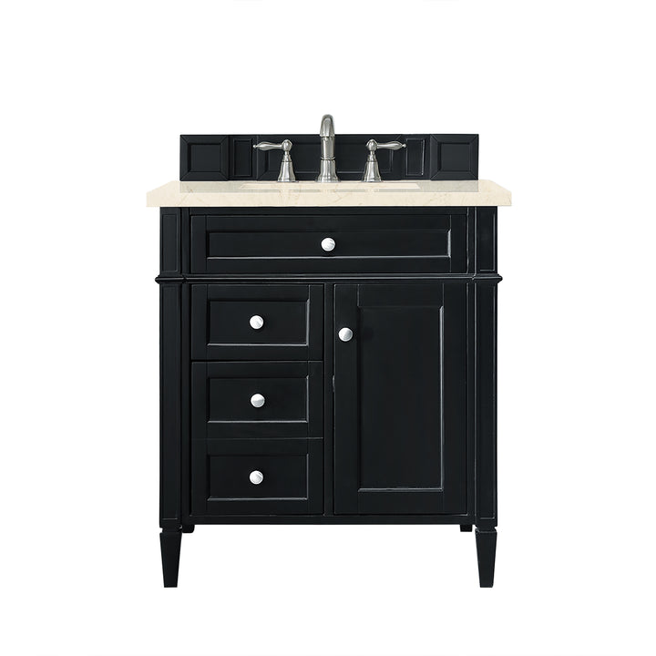 Brittany 30" Single Vanity, Black Onyx, w/ 3 CM Eternal Marfil Silestone Top